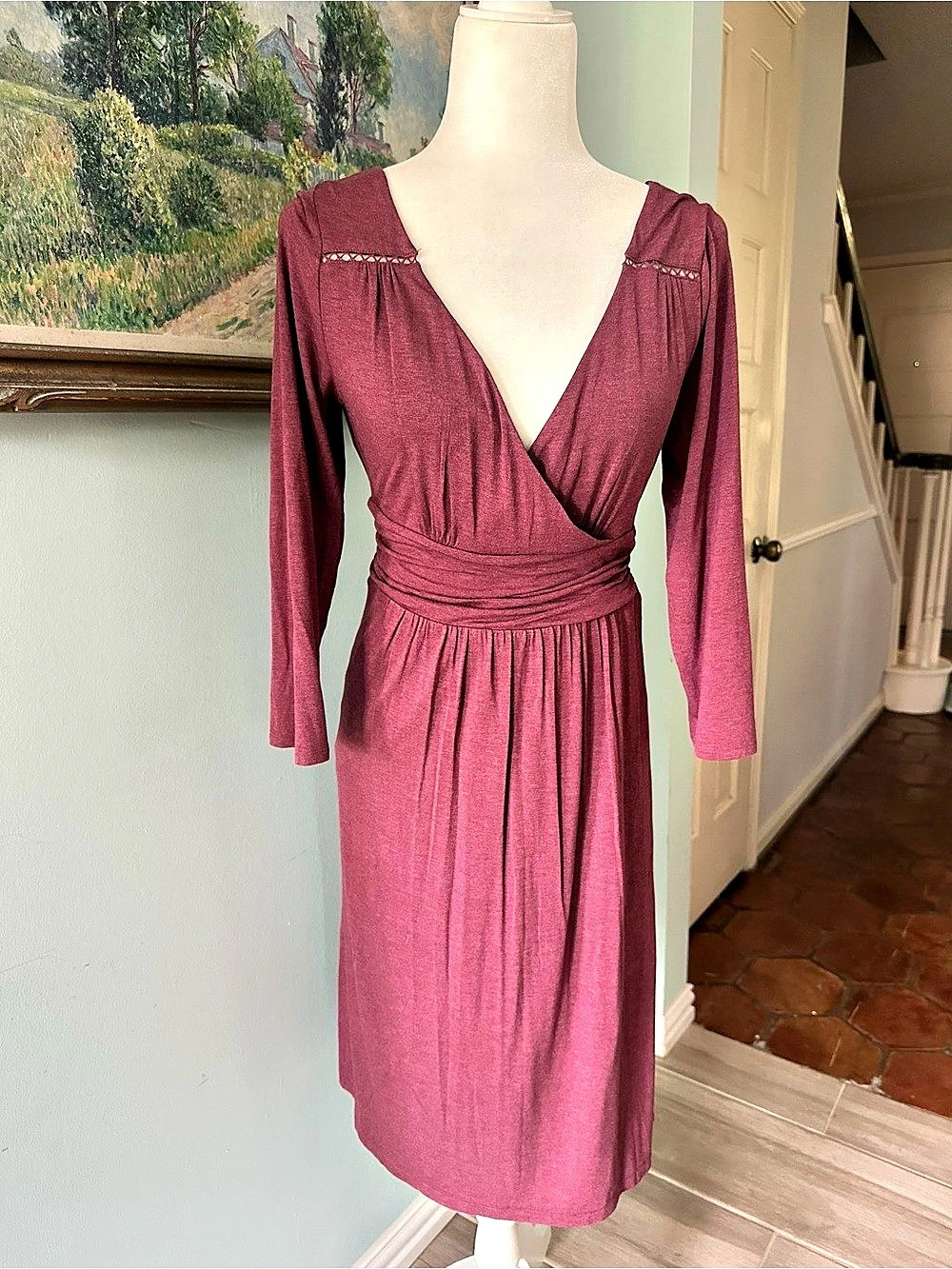 Anthro Midi Dress in Burgundy Size Medium NWT